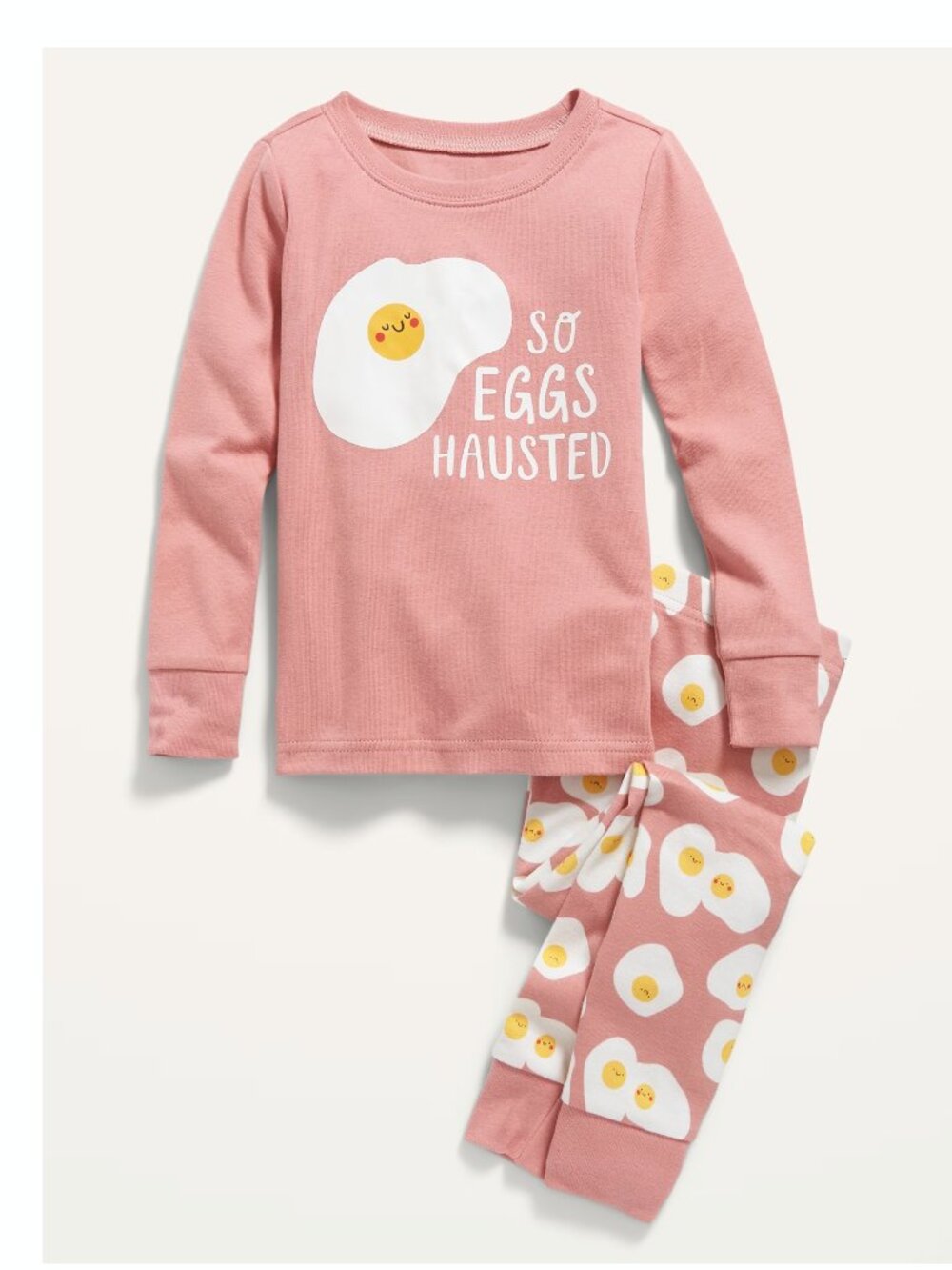 Old Navy Girls Snug-Fit Graphic Pajama Set So Eggs Hausted PJ 6